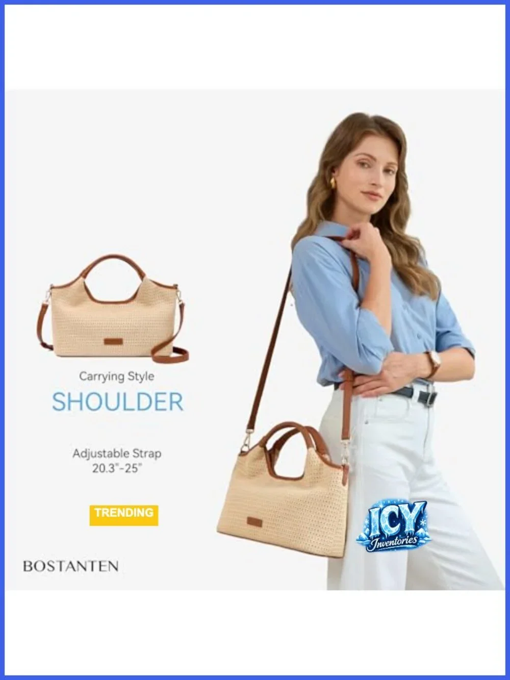 Genuine Leather Satchel Handbag Two Compartments Adjustable Strap